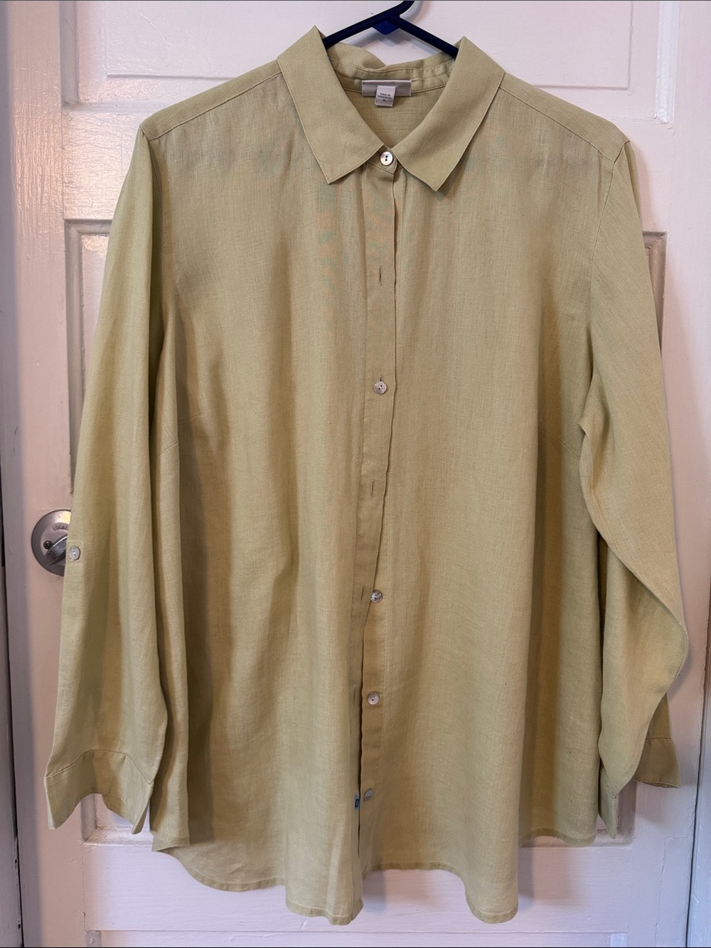 J. Jill Lightweight Button-Front Blouse in Pale Olive